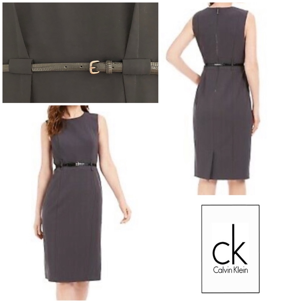 Calvin Klein Fall Charcoal Gray Belt Dress 18W
